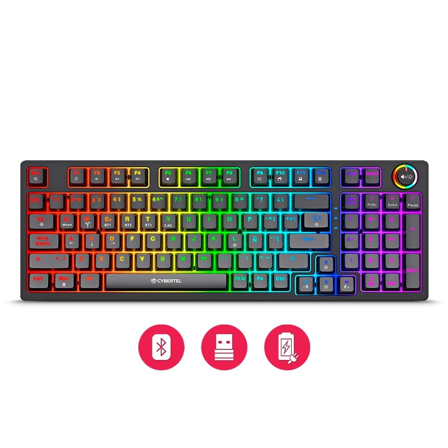 TECLADO CYBERTEL COMMANDER 3 CBX K1013 GAMER MECANIGO BT/WIRELESS/USB RECARGABLE/ RGB/ 63 KEYS